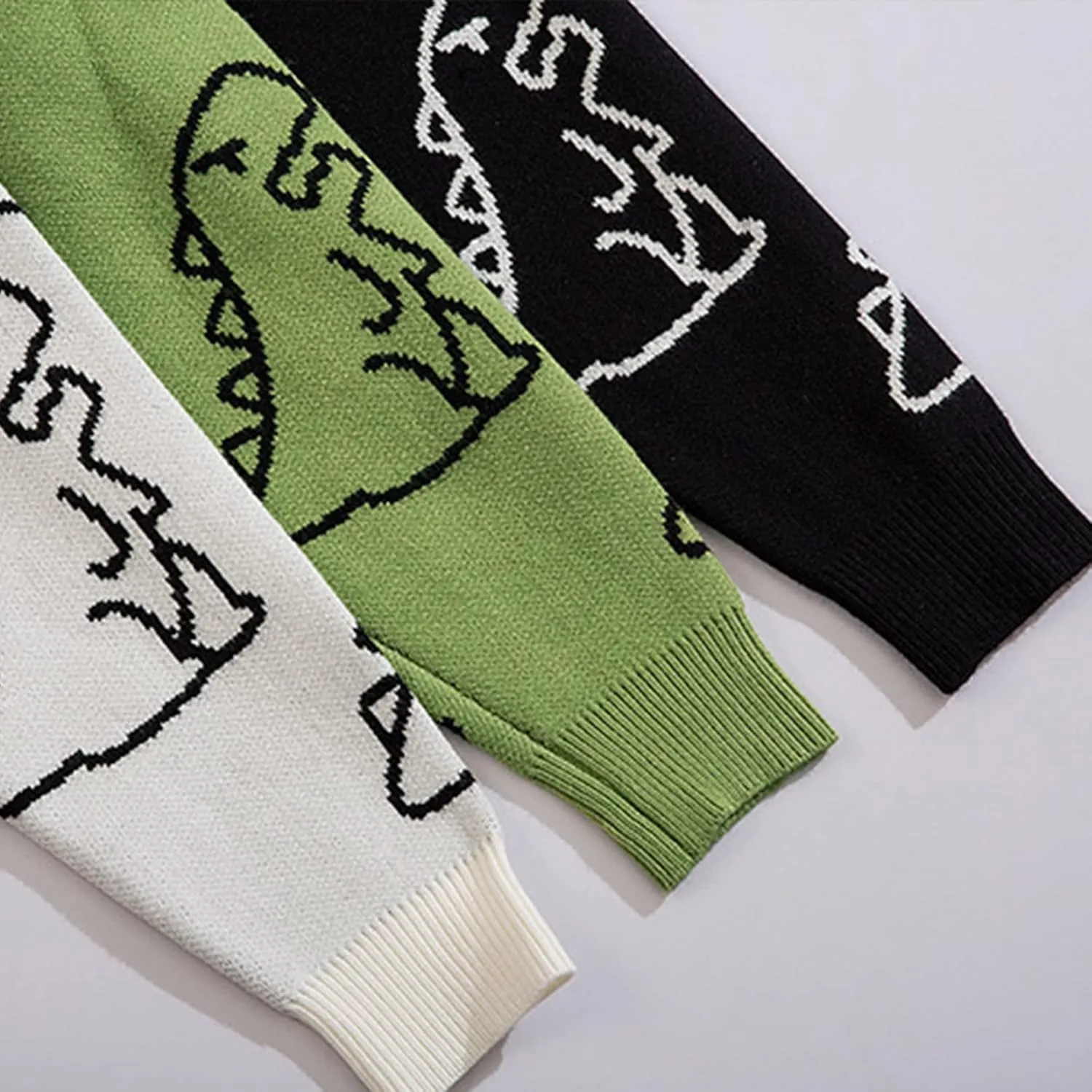 Flygo Women Dinosaur Knit Sweater Unisex Oversized Sweaters Casual Long Sleeve Pullover Jumper Knitwear