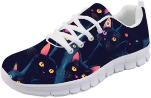 Forchrinse Happy Cat Tennis Sneakers Women's Cute Kitten Athletic Running Shoes Lightwegiht Gym Sport Walking Shoes
