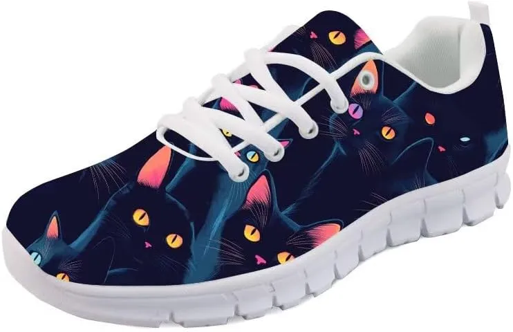 Forchrinse Happy Cat Tennis Sneakers Women's Cute Kitten Athletic Running Shoes Lightwegiht Gym Sport Walking Shoes