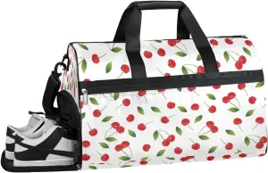 Fruit Cherry Leaves Sports Gym Bag with Wet Pocket & Shoes Compartment Waterproof Workout Duffel Bag for Women and Men Weekender Overnight Duffle Bag Travel Carry-on Tote