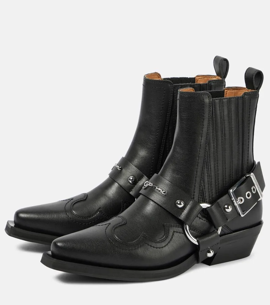 Ganni Embroidered faux leather cowboy boots