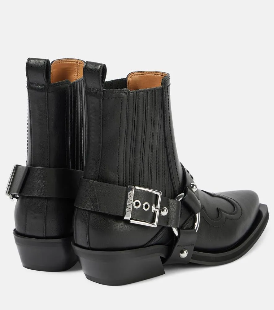 Ganni Embroidered faux leather cowboy boots