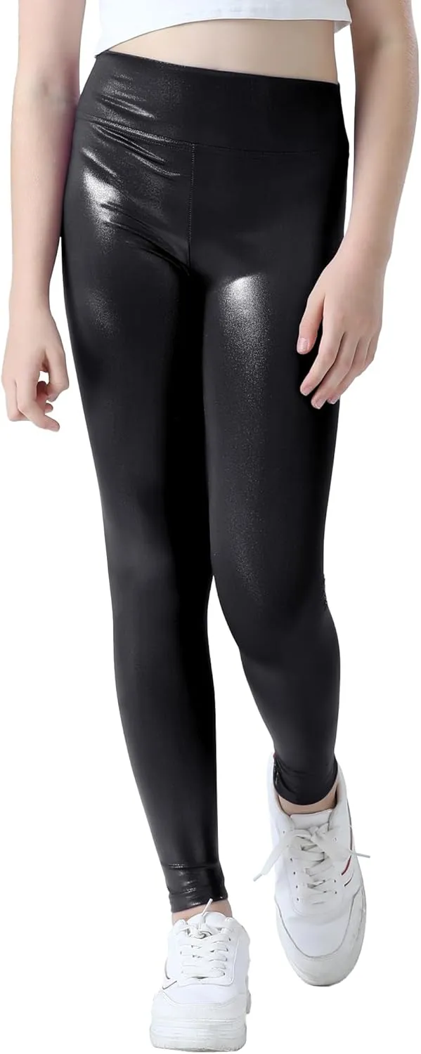 Girls Metallic Leggings Shiny Mystique Stretch Dance Pants Running Active Tights for Kids Youth Teen