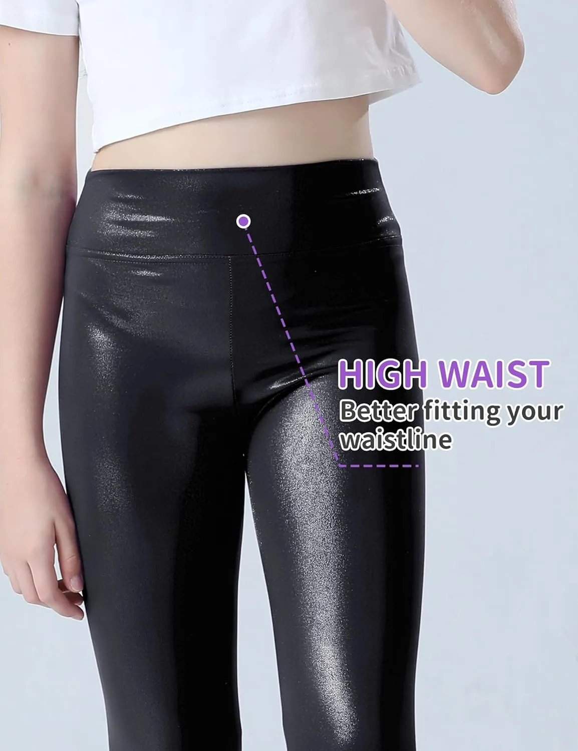 Girls Metallic Leggings Shiny Mystique Stretch Dance Pants Running Active Tights for Kids Youth Teen