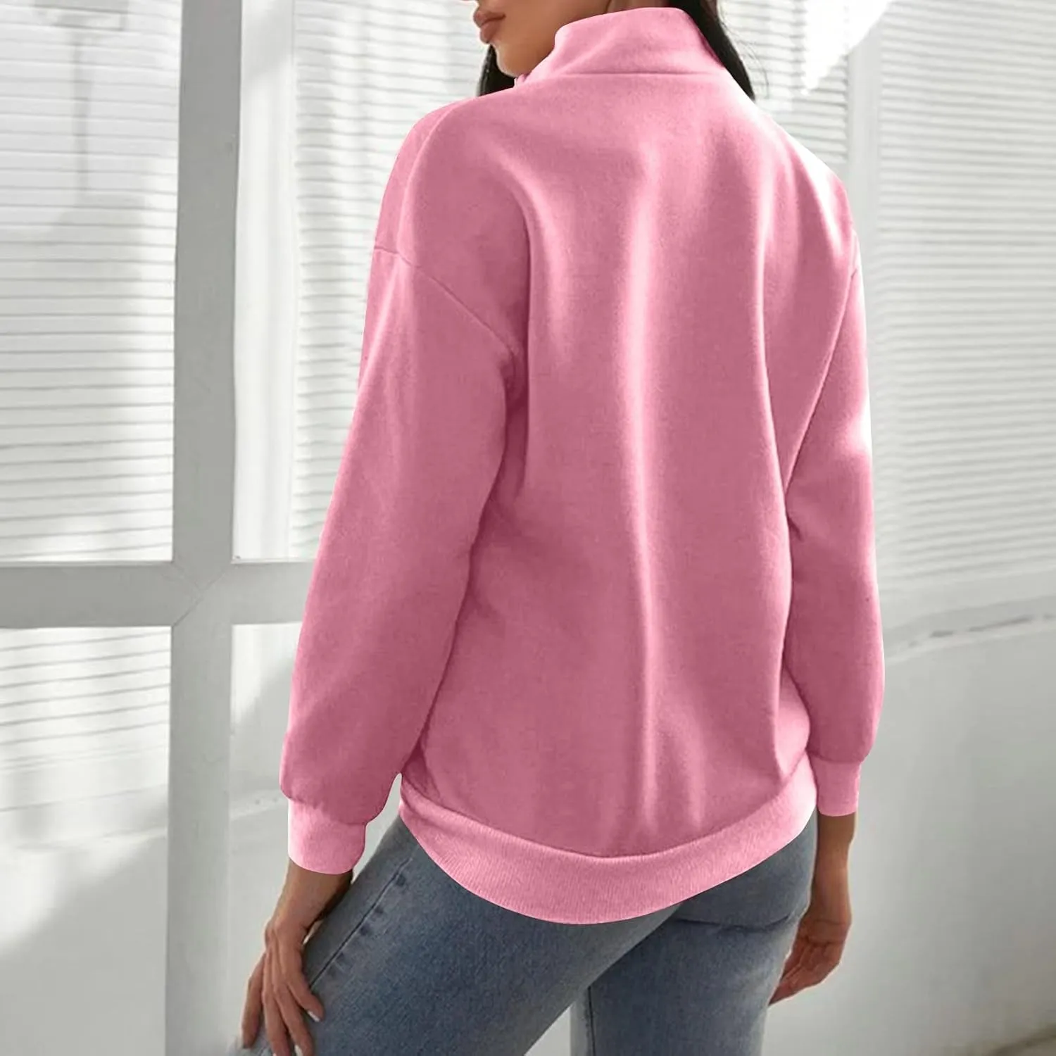 Gumipy Quarter Zip Pullover Women Stand Collar Fleece Oversized Sweatshirt Trendy Long Sleeve Half Zip Pullover with Pocket