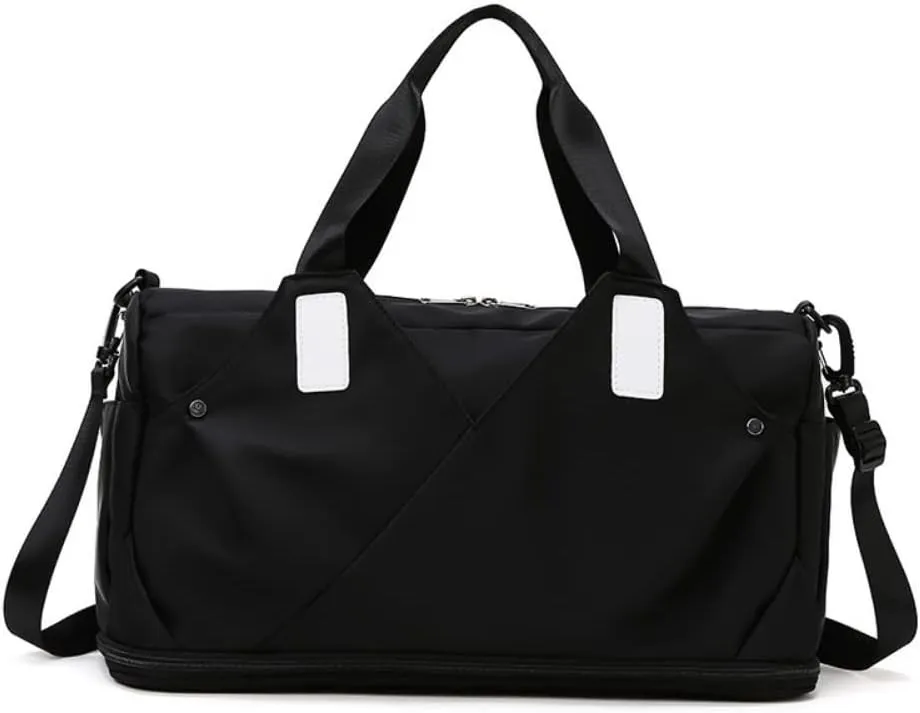 Gym Bag for Women Duffels Pleated Sports Tote Travel Bags Carry On with Shoe Compartment for Weekender Tennis Baseball Yoga Outdoor(Black)