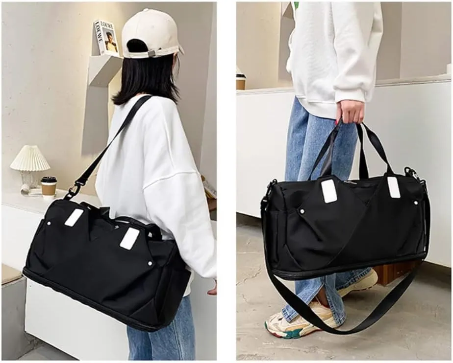 Gym Bag for Women Duffels Pleated Sports Tote Travel Bags Carry On with Shoe Compartment for Weekender Tennis Baseball Yoga Outdoor(Black)