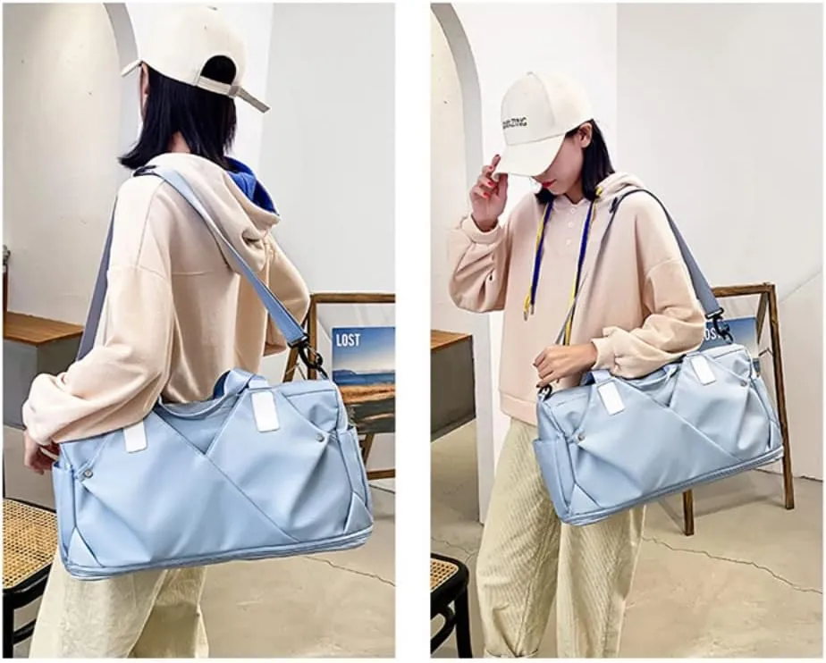 Gym Bag for Women Duffels Pleated Sports Tote Travel Bags Carry On with Shoe Compartment for Weekender Tennis Baseball Yoga Outdoor(Blue)