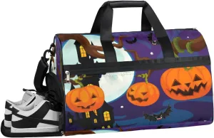 Halloween Pumpkins Theme Sports Gym Bag with Wet Pocket & Shoes Compartment Waterproof Workout Duffel Bag for Women and Men Weekender Overnight Duffle Bag Travel Carry-on Tote