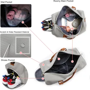 HATAMOTO Weekender Duffel Sport Gym Bag Overnight Travel duffle Bags with Shoe Compartment Wet Pocket, B2-Light Grey