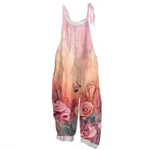HAVUITYY Women'S Summer Jumpsuits Wide Leg Overalls Casual Floral Print Spaghetti Strap Rompers Beach Outfits With Pockets
