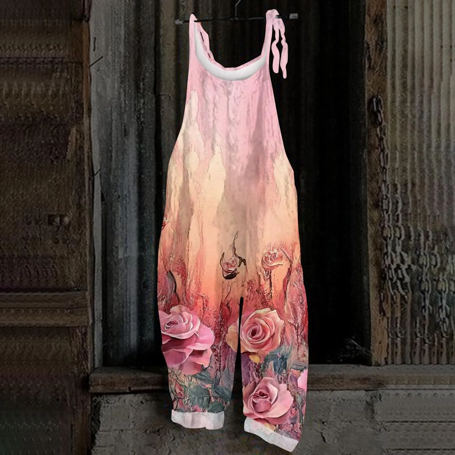 HAVUITYY Women'S Summer Jumpsuits Wide Leg Overalls Casual Floral Print Spaghetti Strap Rompers Beach Outfits With Pockets