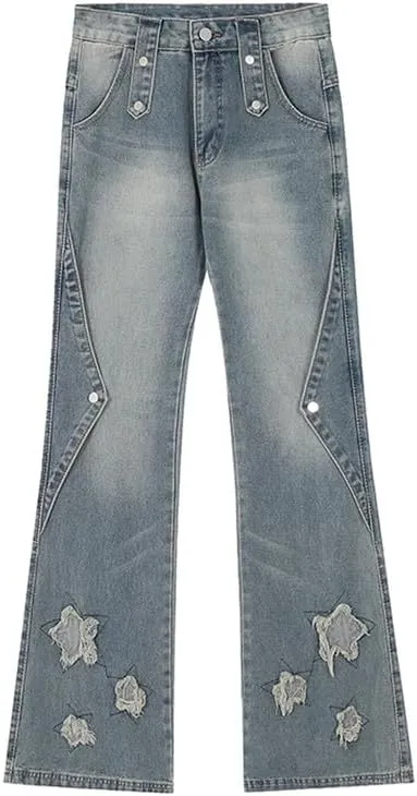 Hopecn Women Y2K Flared Jeans Baggy Aesthetic High Rise Wide Leg Pants 90S Vintage Streetwear Goth Grunge Bell Bottom.