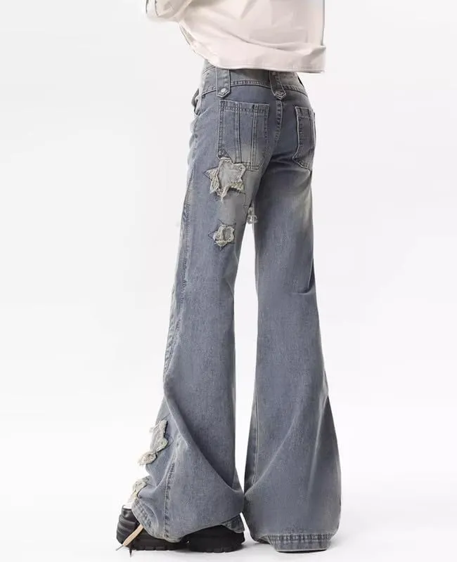 Hopecn Women Y2K Flared Jeans Baggy Aesthetic High Rise Wide Leg Pants 90S Vintage Streetwear Goth Grunge Bell Bottom.