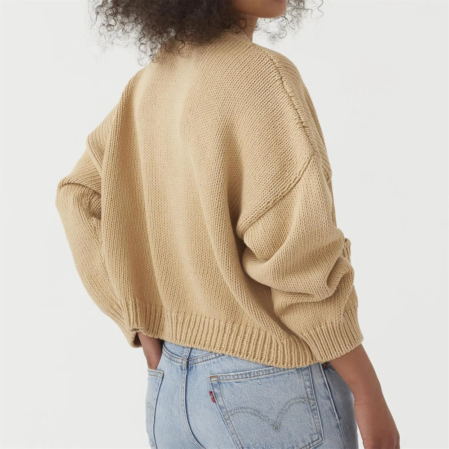 HOULENGS Women's Long Sleeve Chunky Knit Cardigan Sweater Button Down Sweater Outerwear with Pockets