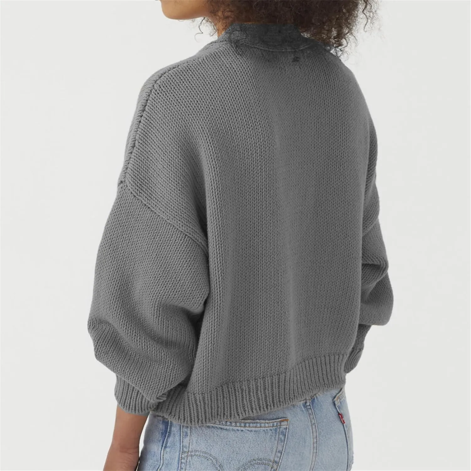 HOULENGS Women's Long Sleeve Chunky Knit Cardigan Sweater Button Down Sweater Outerwear with Pockets