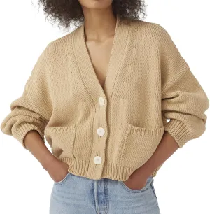 HOULENGS Women's Long Sleeve Chunky Knit Cardigan Sweater Button Down Sweater Outerwear with Pockets
