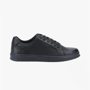 Hush Puppies MASON Mens Leather Casual Trainers Black