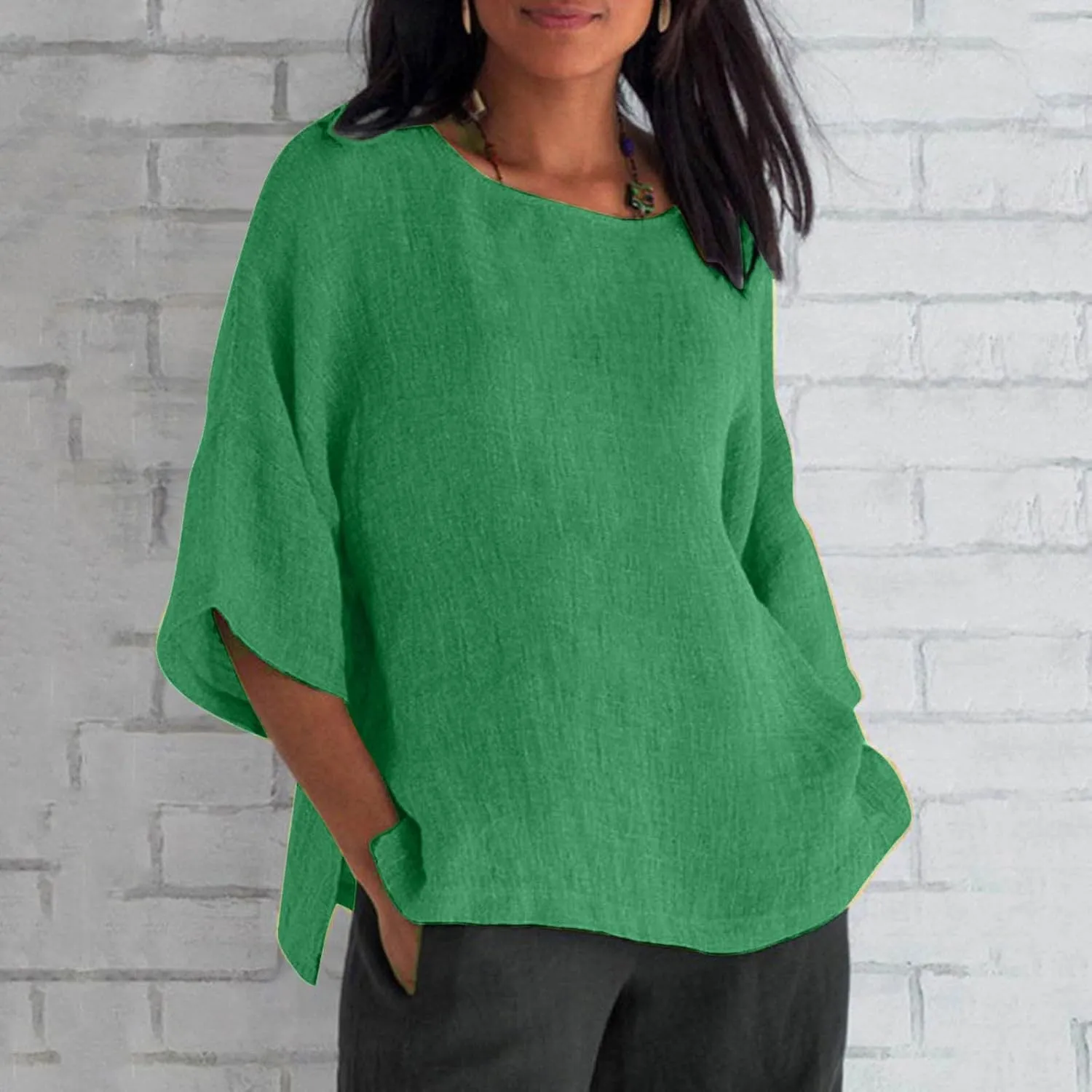 HXHYQKP Linen Tops for Women Summer Plus Size T Shirts V Neck Loose Blouses Trendy Tops for Women 2025