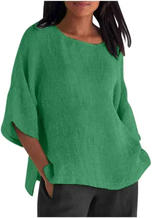 HXHYQKP Linen Tops for Women Summer Plus Size T Shirts V Neck Loose Blouses Trendy Tops for Women 2025