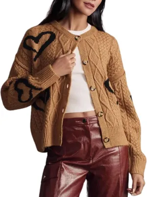 InterNos Women's Graphic Cable Knit Cardigans Sweater Vintage Open Front Crew Neck Long Sleeves Knitwear