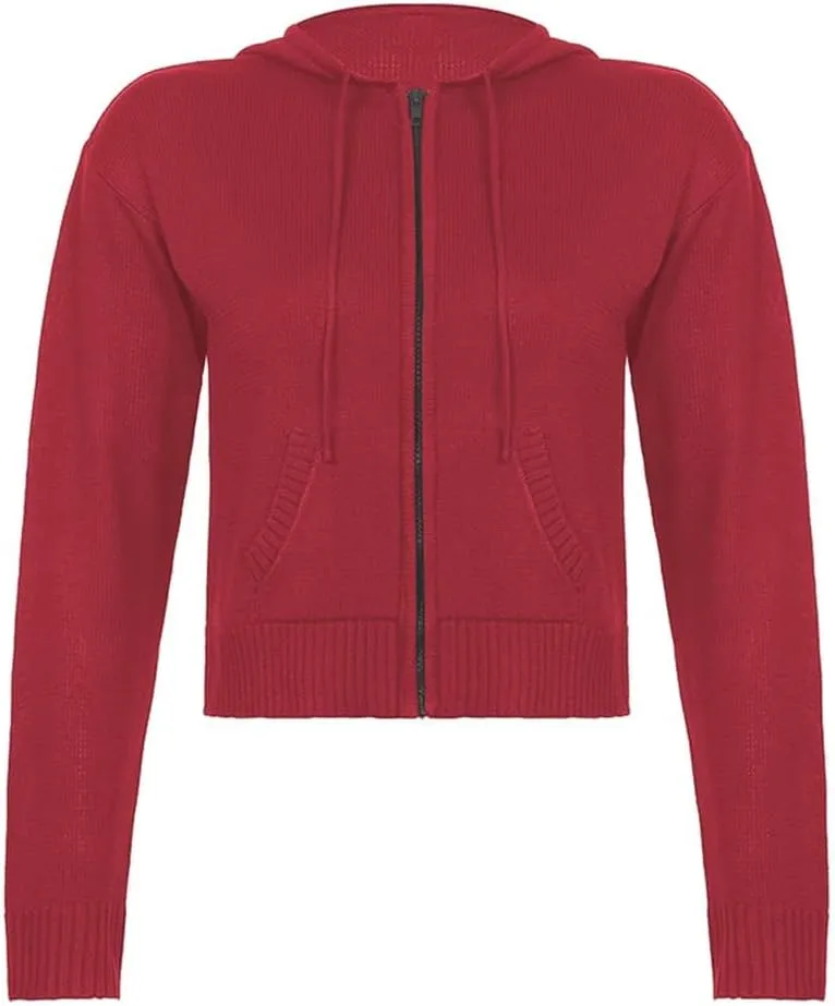 IVERIRMIN Women's Y2K Cropped Ribbed Cardigan Sweaters Casual Zip Up Hoodie Fall Long Sleeve Cable Knitted Sweaters