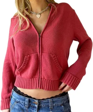 IVERIRMIN Women's Y2K Cropped Ribbed Cardigan Sweaters Casual Zip Up Hoodie Fall Long Sleeve Cable Knitted Sweaters