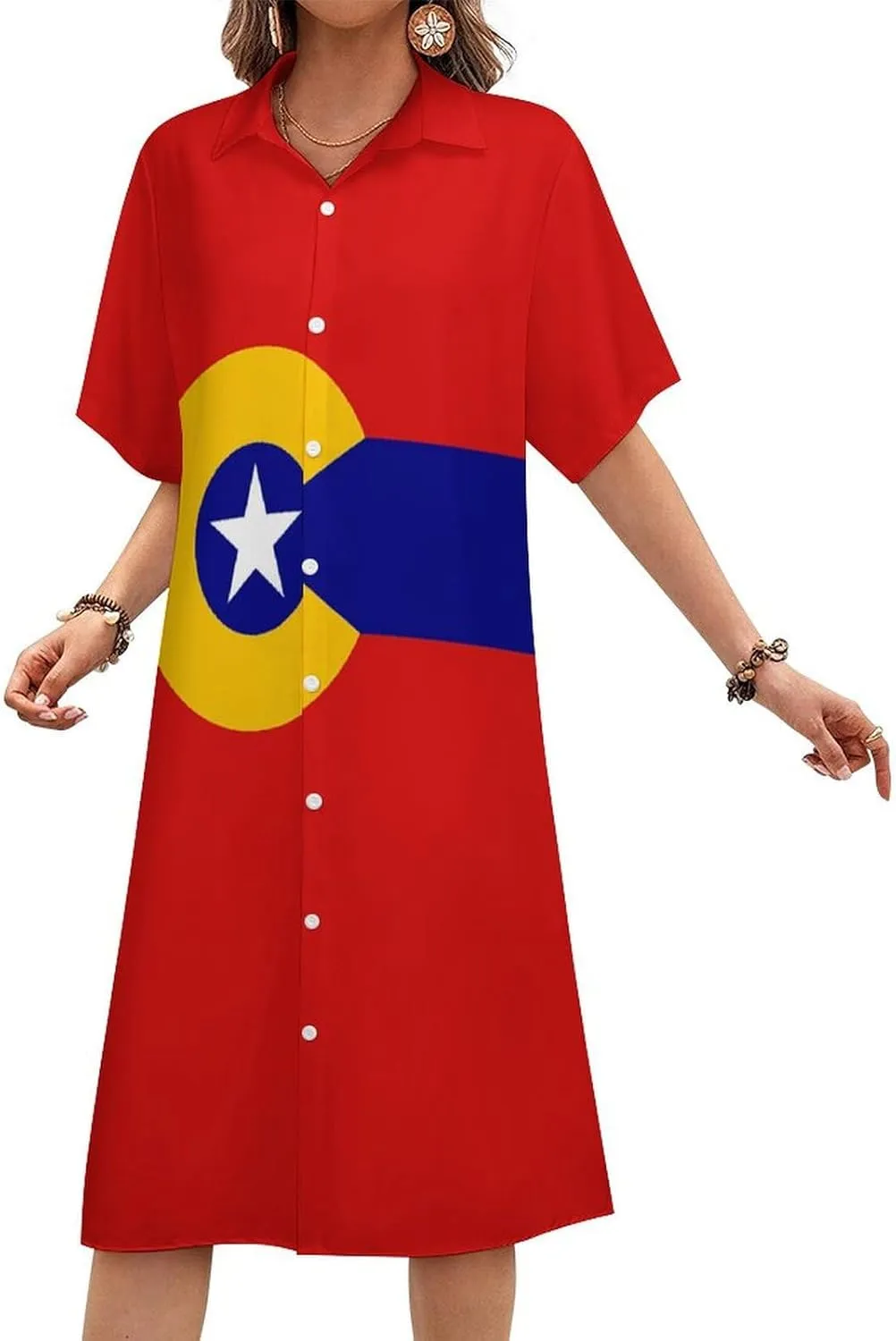 Jamaica Womens Button Down Shirt Dress Summer Simple Short Sleeve Shift Dresses with Pockets