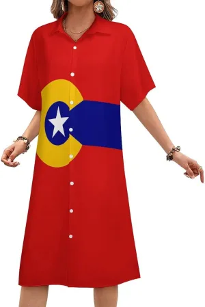 Jamaica Womens Button Down Shirt Dress Summer Simple Short Sleeve Shift Dresses with Pockets