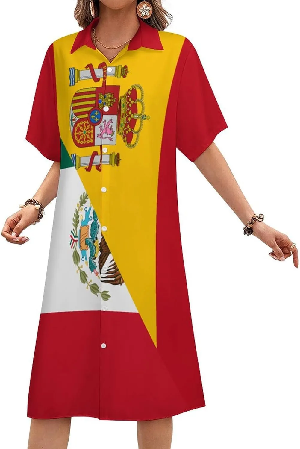 Jamaican Flag Womens Button Down Shirt Dresses Button Up Short Sleeve Blouse Tops
