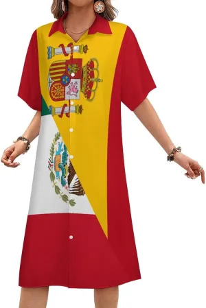 Jamaican Flag Womens Button Down Shirt Dresses Button Up Short Sleeve Blouse Tops