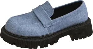 Jean Loafers for Women Comfort Slip-On Loafers Business Dress Shoes Chunky Heeled Work Shoes Retro Dress Shoes