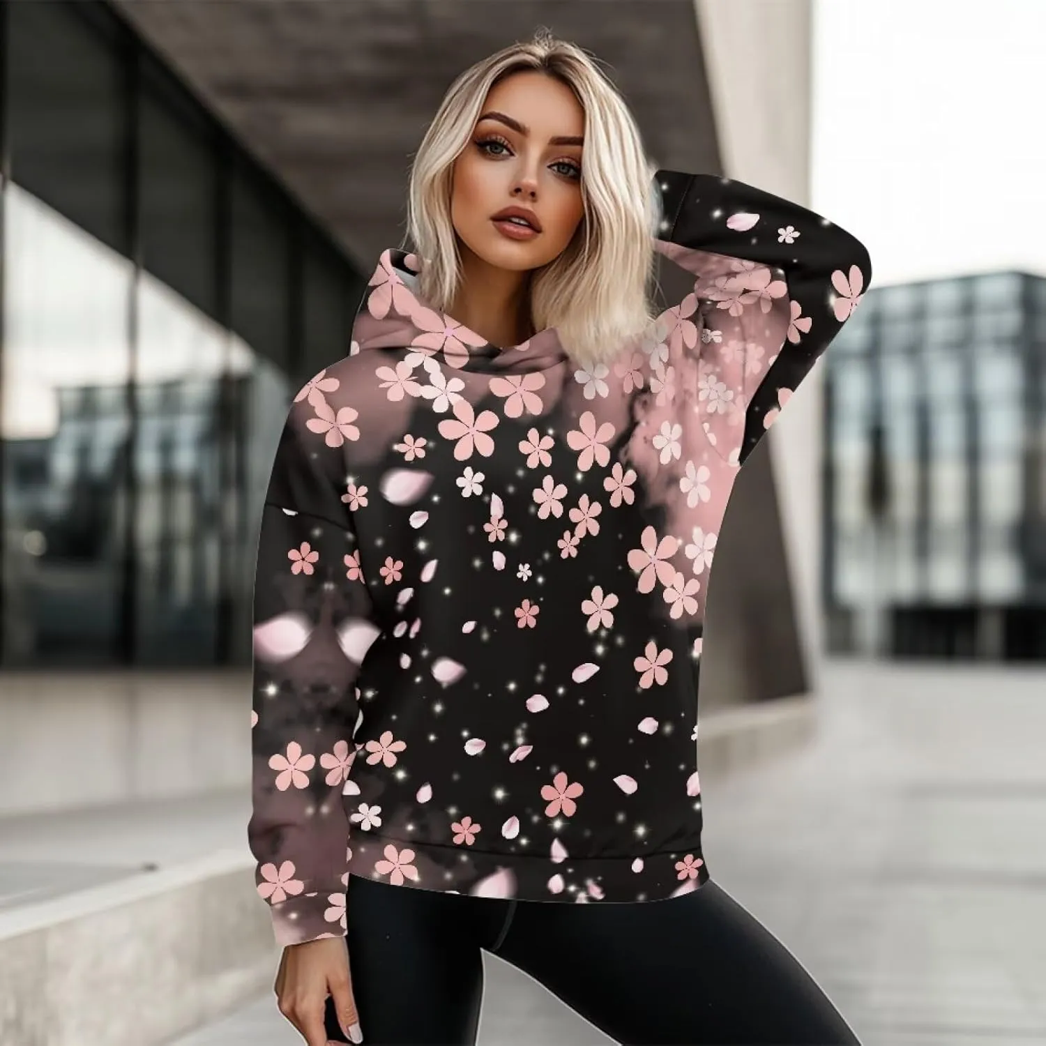 JEOCODY Women Oversized Hoodie Casual Long Sleeve Graphic Hooded Sweatshirt Size S-2XL