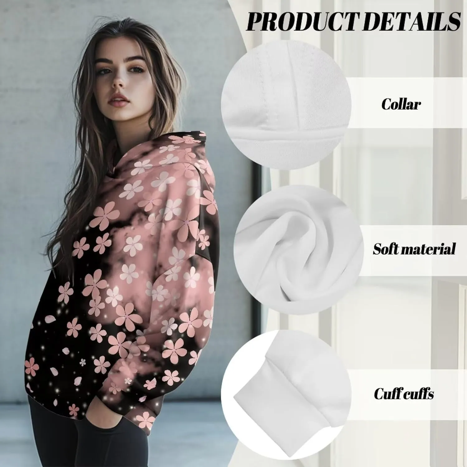 JEOCODY Women Oversized Hoodie Casual Long Sleeve Graphic Hooded Sweatshirt Size S-2XL