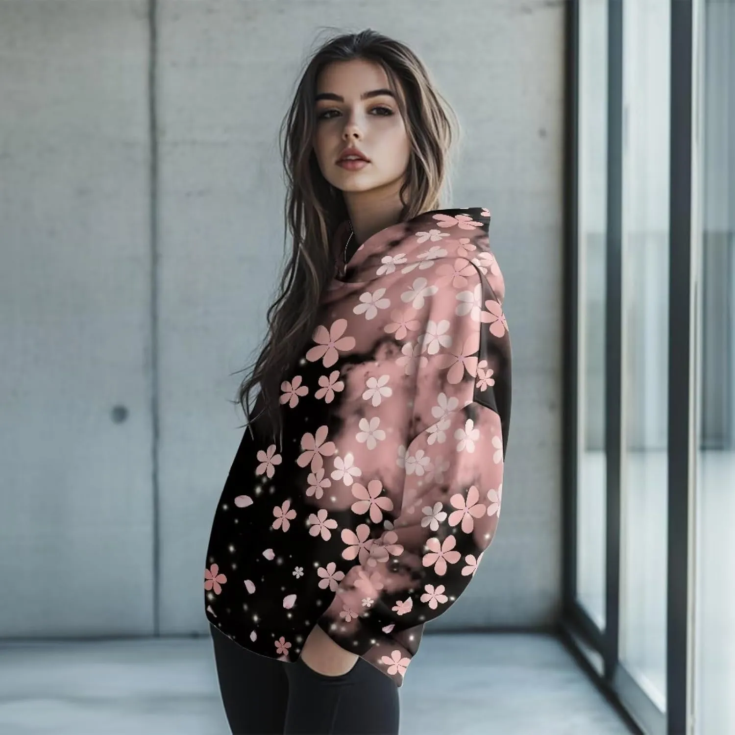 JEOCODY Women Oversized Hoodie Casual Long Sleeve Graphic Hooded Sweatshirt Size S-2XL