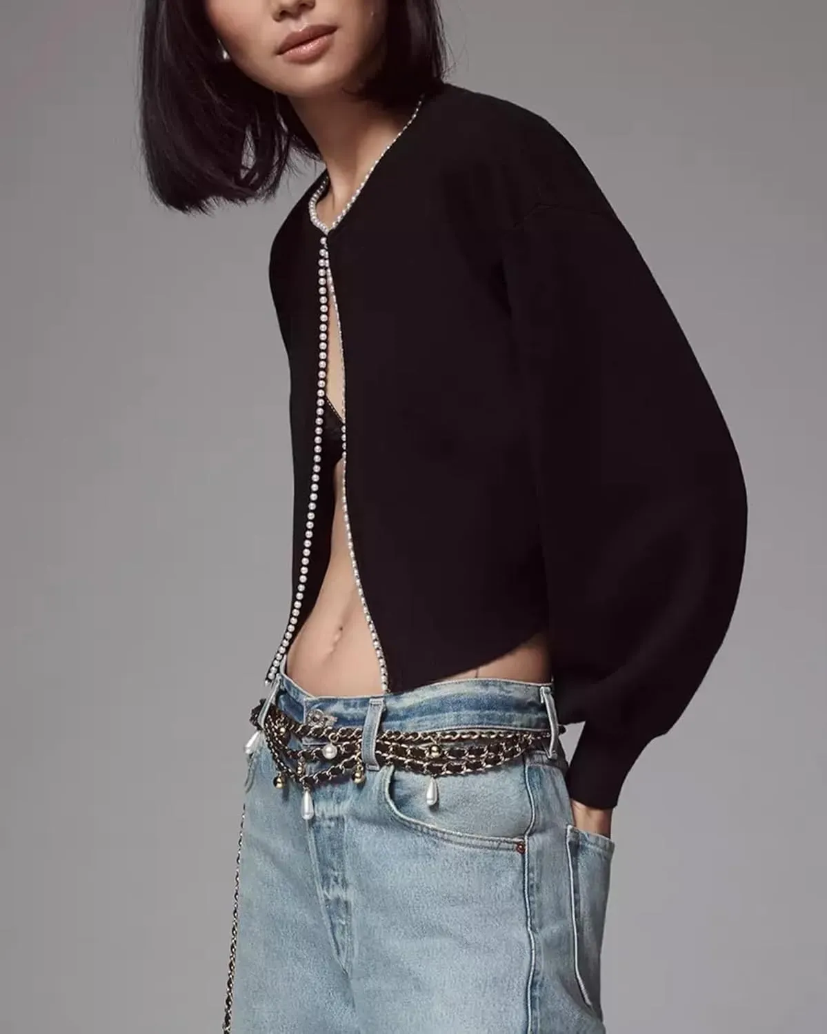 Kedera Womens Casual Pearls Cardigan Sweater Elegant Long Sleeves Oversized Pullover Knit Sweater