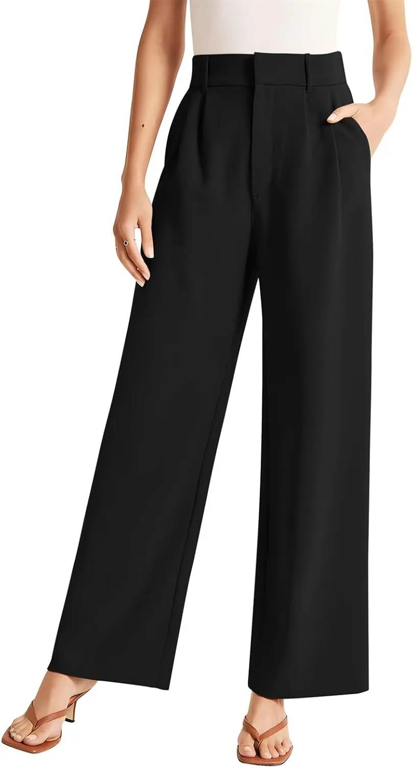 KIRJAUDU Womens Wide Leg Pants Work Business Casual Loose High Waisted Dress Pants Palazzo Flowy Trousers
