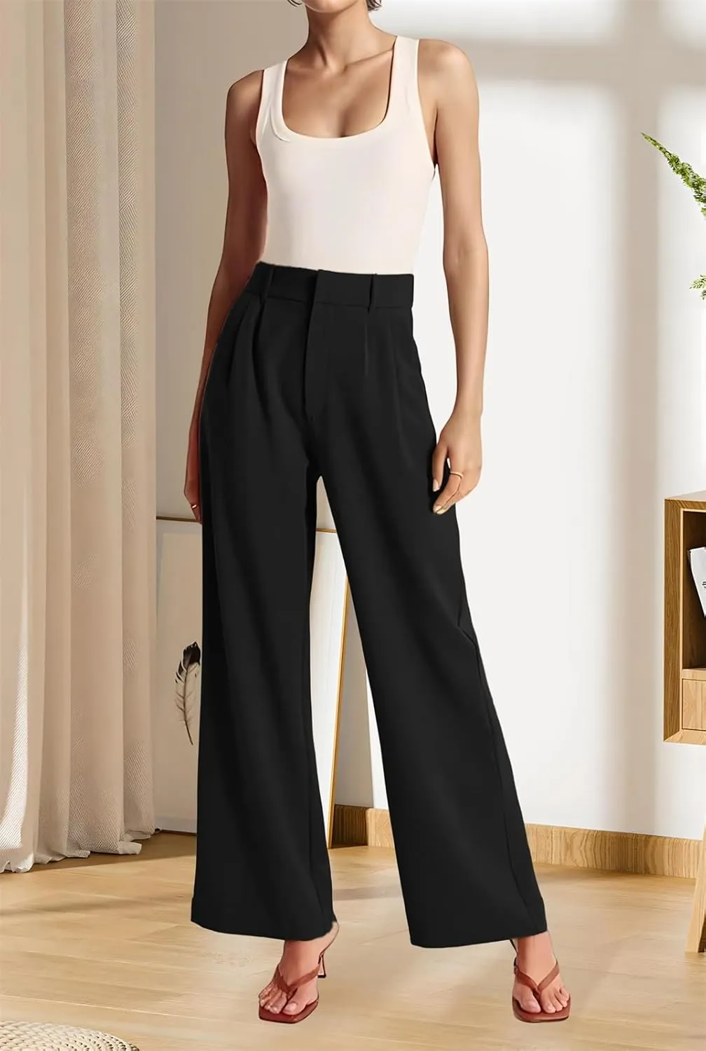 KIRJAUDU Womens Wide Leg Pants Work Business Casual Loose High Waisted Dress Pants Palazzo Flowy Trousers