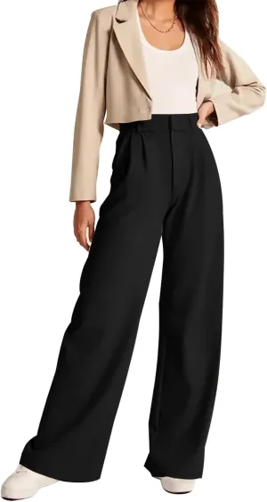KIRJAUDU Womens Wide Leg Pants Work Business Casual Loose High Waisted Dress Pants Palazzo Flowy Trousers