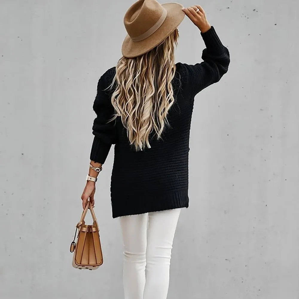 Knitted Sweater for Women,Women's Oversized Cable Knit SweatersCrew Neck Loose Pullover Knit Tops