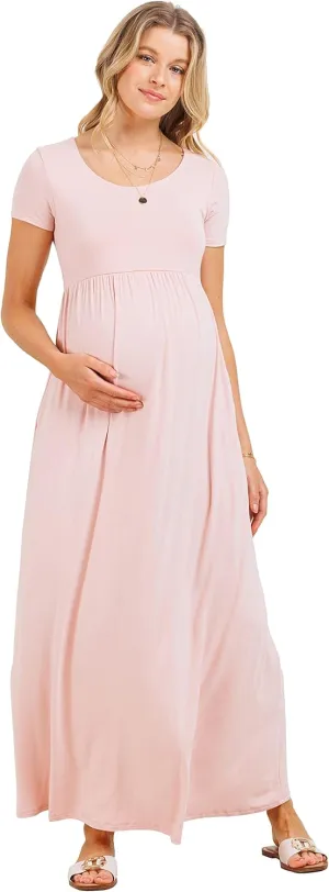 LaClef Women's Maternity Short Sleeve Empire Waist Summer Maxi Dress with Pockets