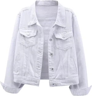 Ladyful Women's Bride Casual Jean Jacket Distressed Ripped Denim Jacket Coat with Pockets