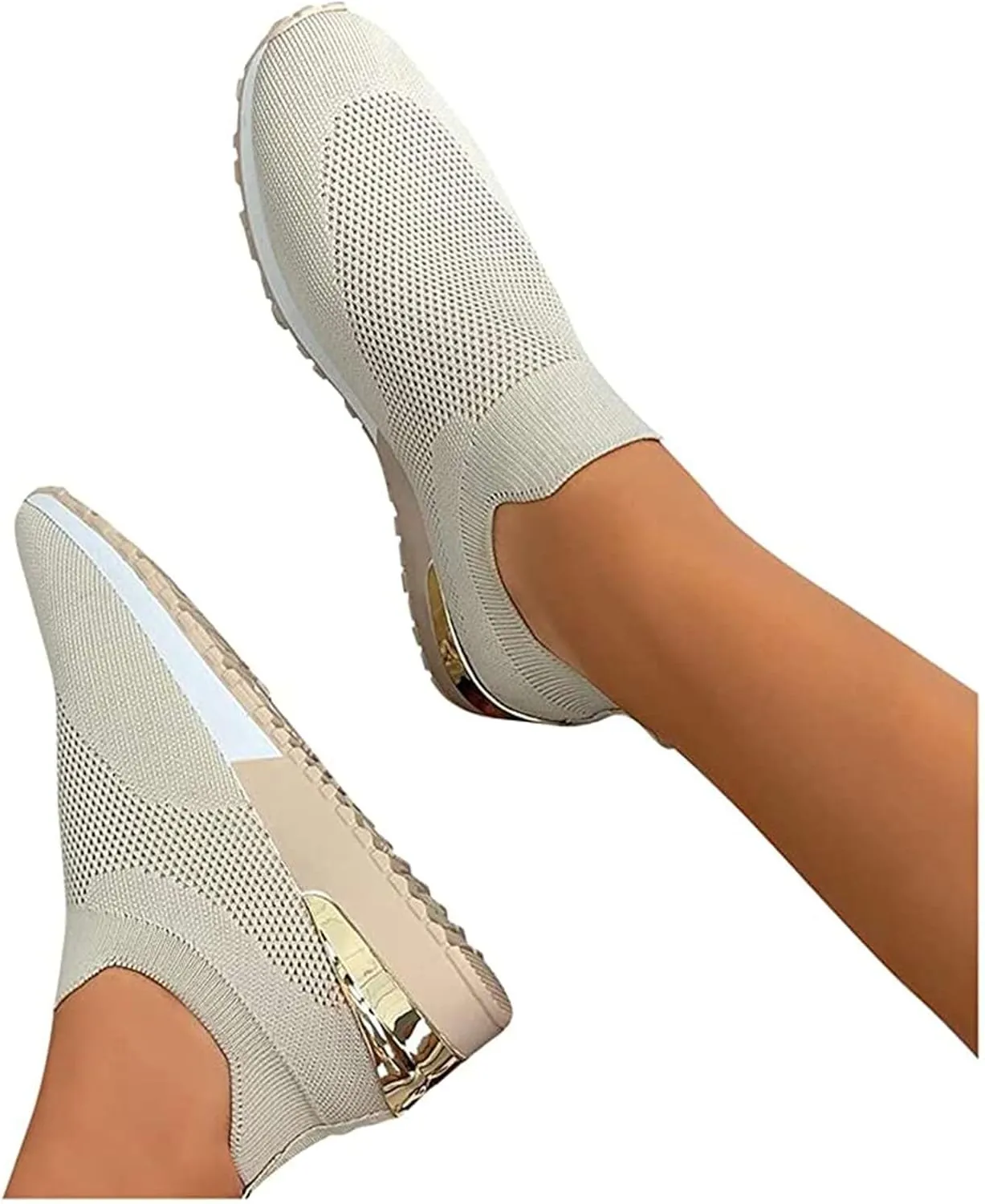 Lausiuoe Slip On Sneakers Women Wide Width Walking Tennis Shoes Running Casual Comfortable Mesh Athletic Gym Sock Shoes