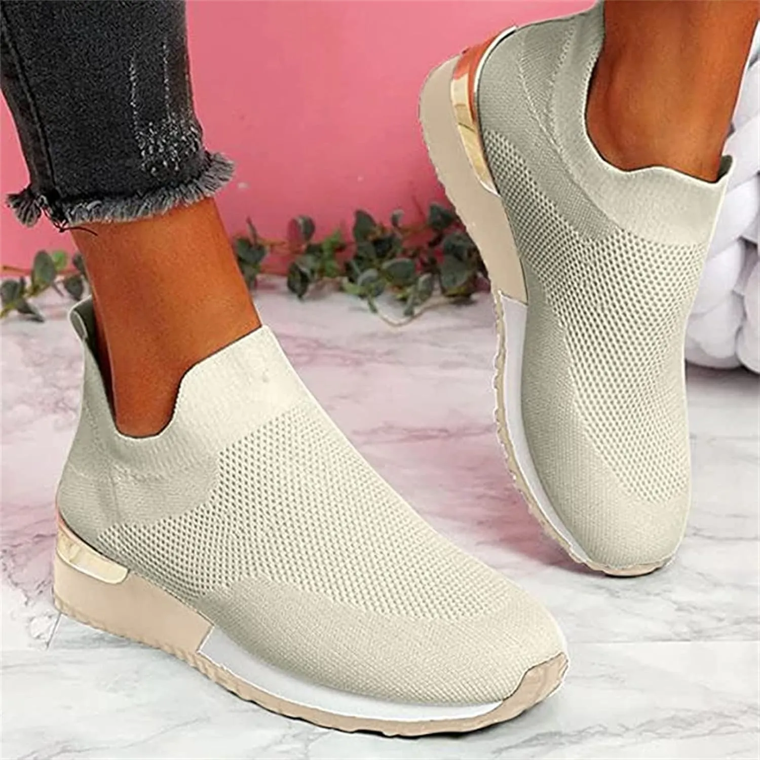 Lausiuoe Slip On Sneakers Women Wide Width Walking Tennis Shoes Running Casual Comfortable Mesh Athletic Gym Sock Shoes