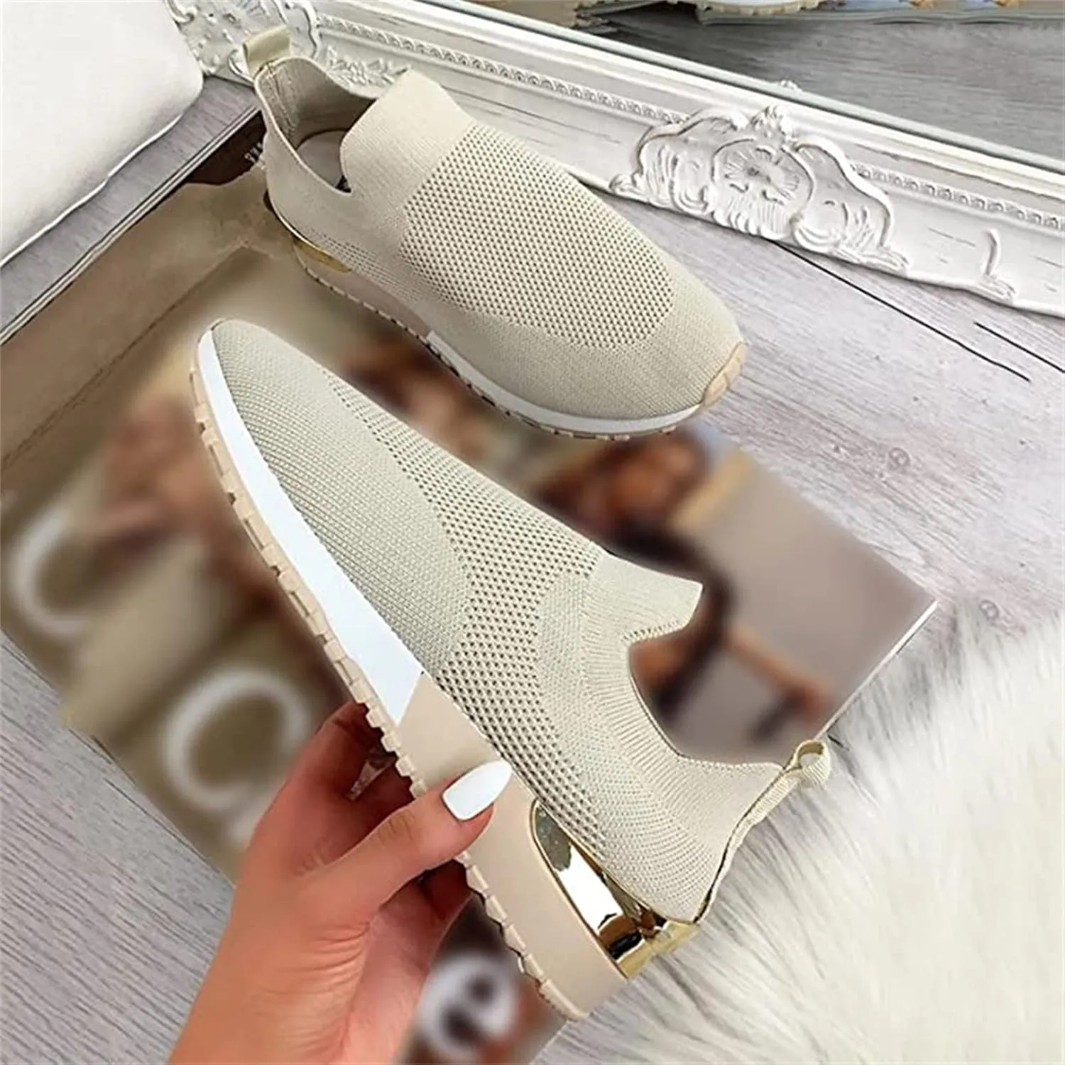 Lausiuoe Slip On Sneakers Women Wide Width Walking Tennis Shoes Running Casual Comfortable Mesh Athletic Gym Sock Shoes