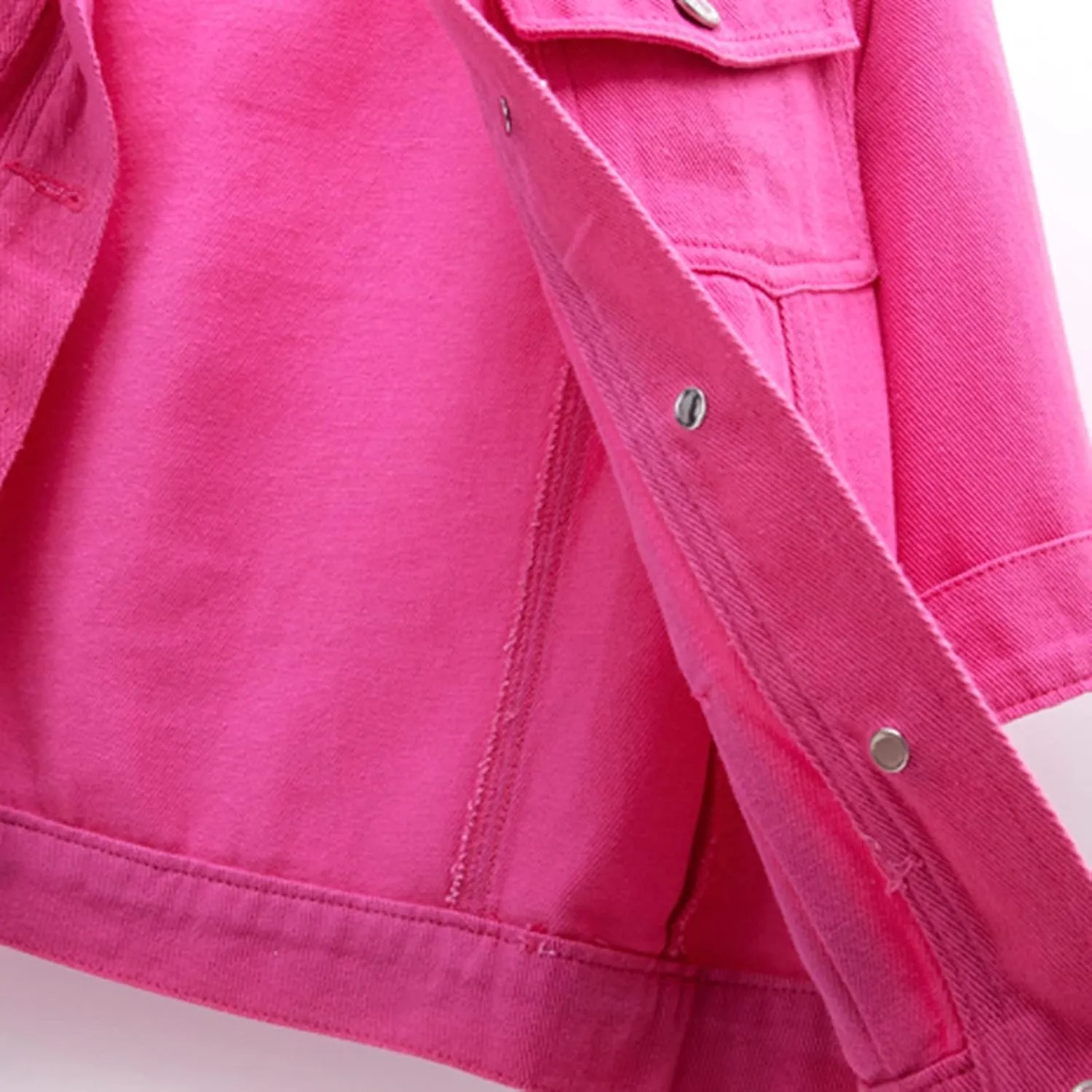 LifeShe Women Cropped Denim Jacket Button Down Collarless 3/4 Sleeve Jean Jacket With Pockets