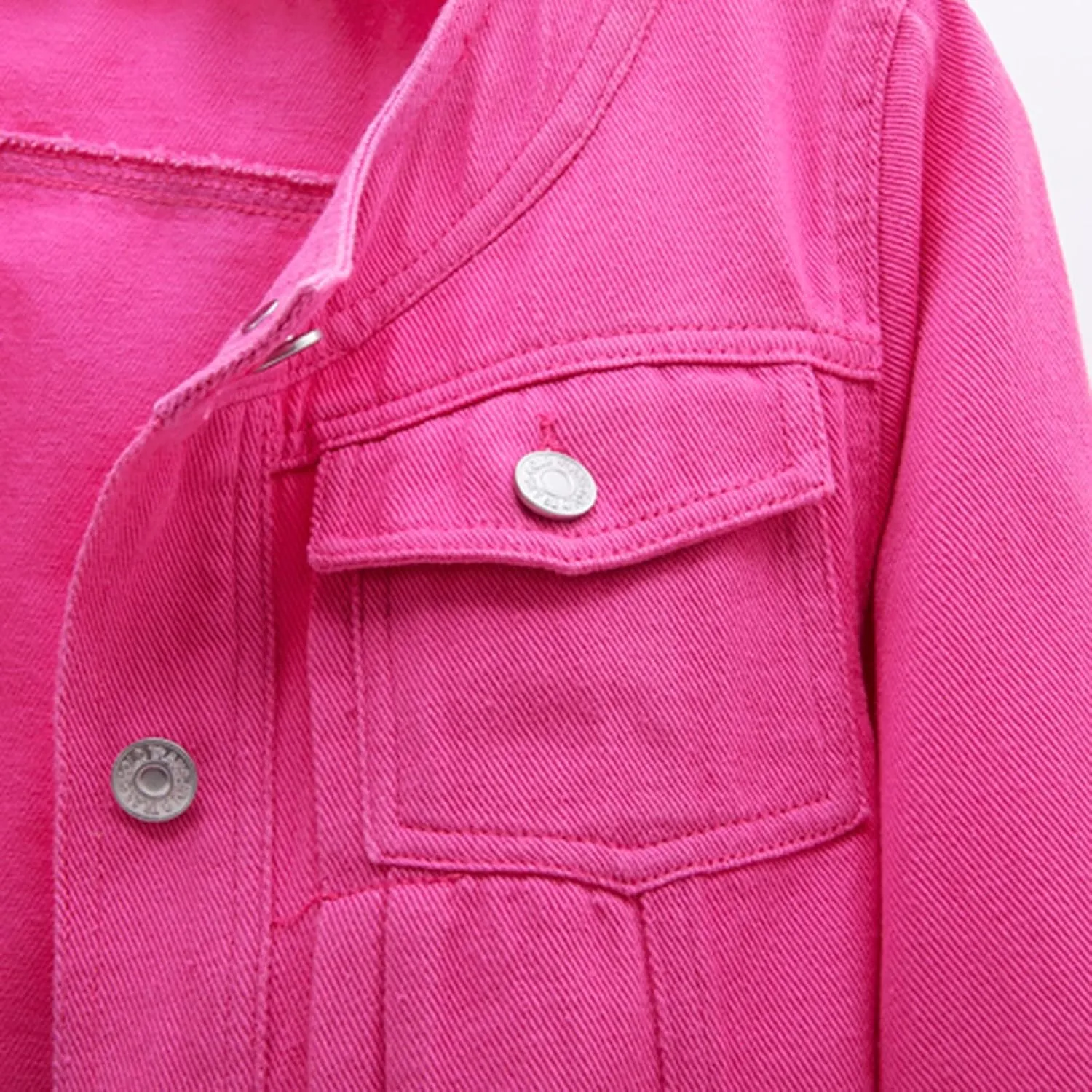 LifeShe Women Cropped Denim Jacket Button Down Collarless 3/4 Sleeve Jean Jacket With Pockets