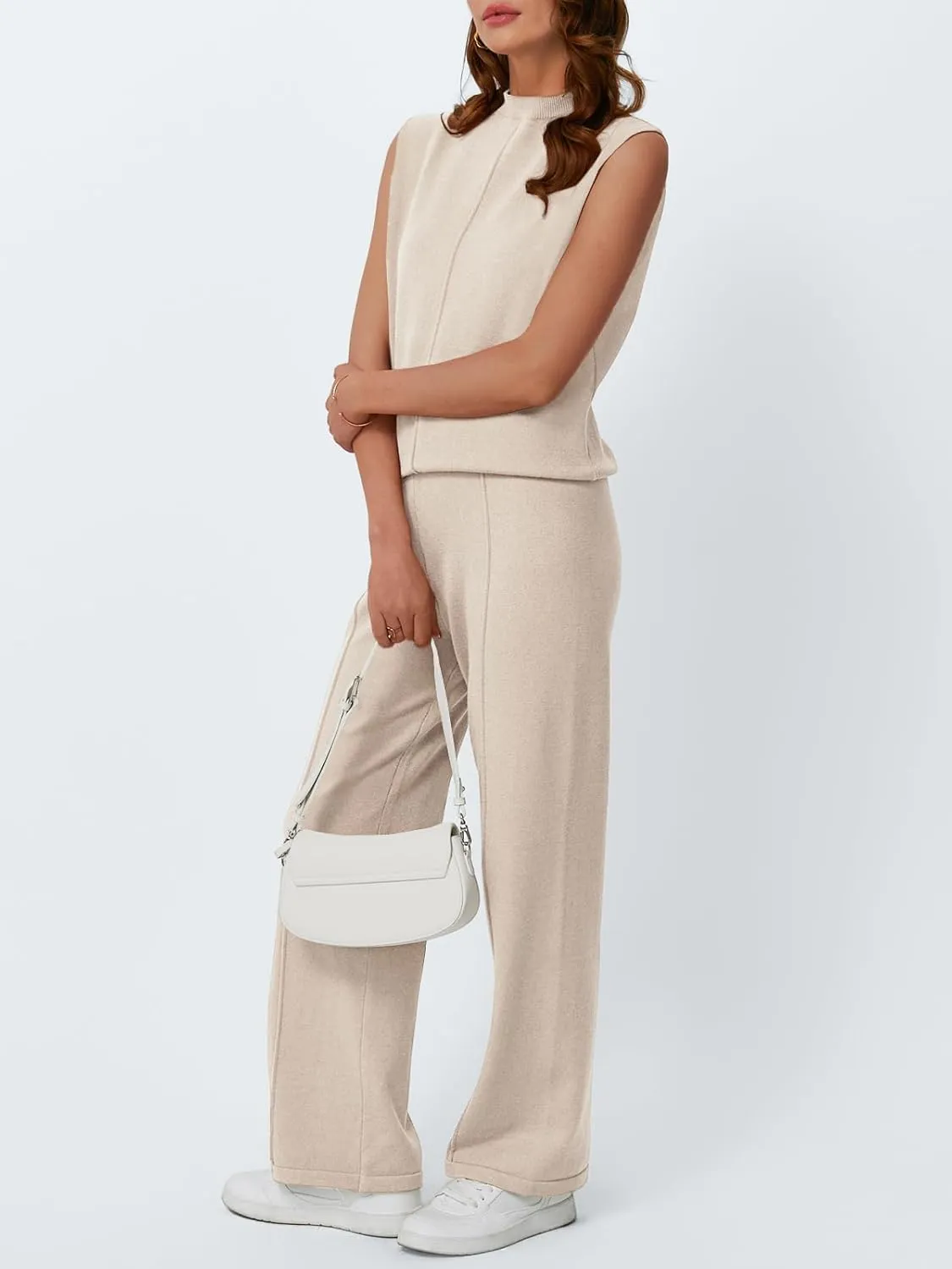 LILLUSORY Lounge Sets for Women Summer 2 Piece Outfits 2025 Two Piece Vacation Matching Mock Neck Sweater Set Tracksuit