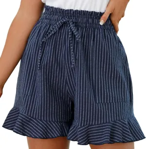 LNX Womens Linen Shorts High Waisted Wide Leg Drawstring Summer Beach Shorts with Pockets