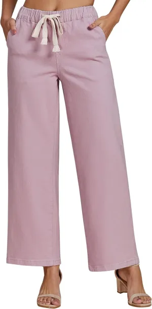 luvamia Wide Leg Jeans Woman High Waisted Trendy Pull On Elastic Waist Drawstring Stretchy Denim Jean Pants with Pockets